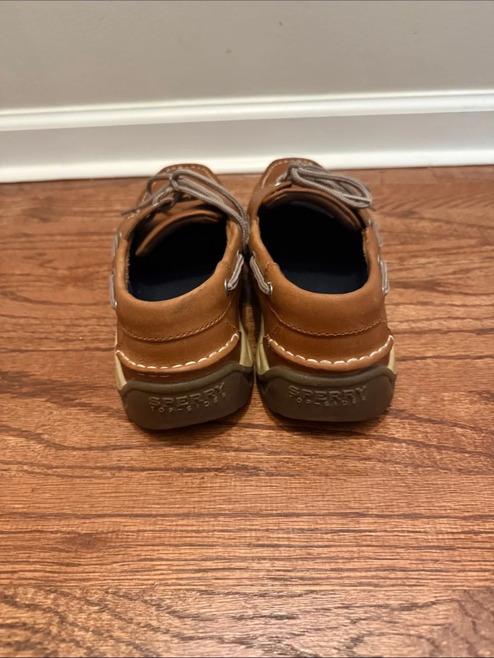 Sperry Topsider Men’s Brown Leather Boat Shoes with Tan Sole